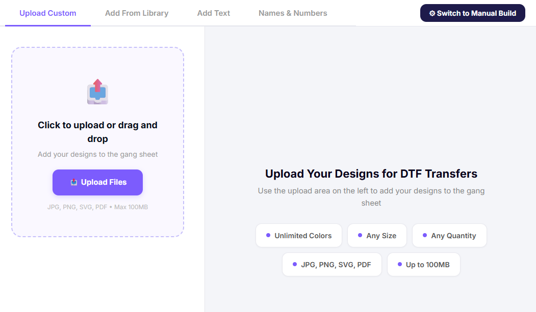 Upload your custom artwork for a DTF transfer