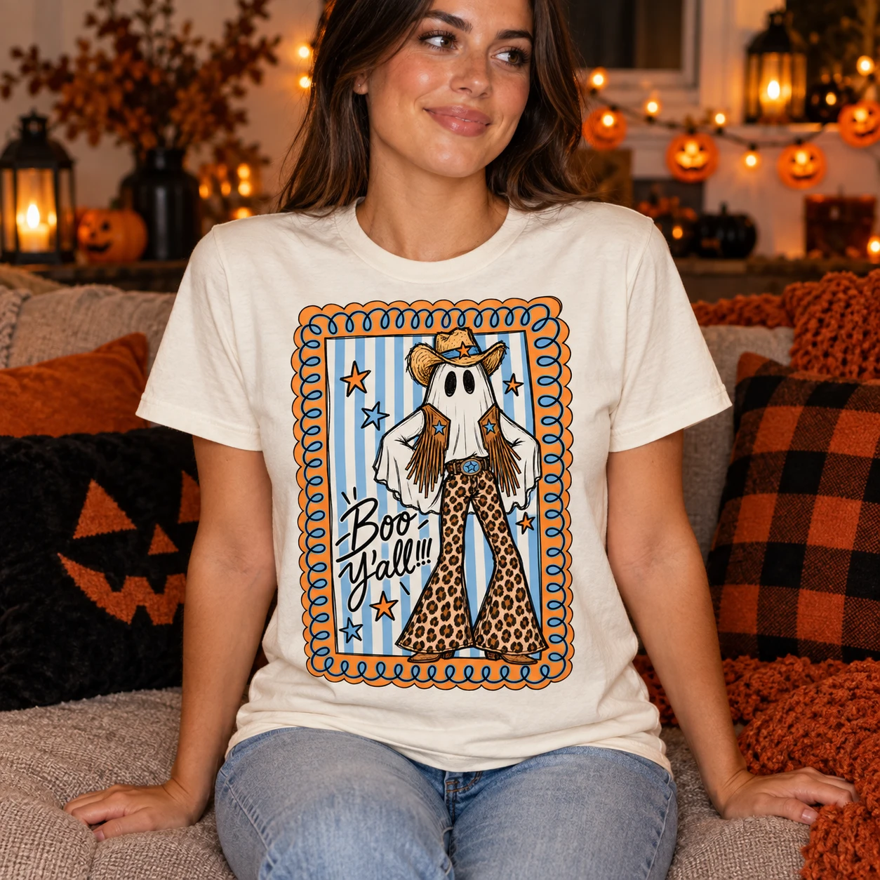 Boo Y'all cowboy ghost design on a t-shirt